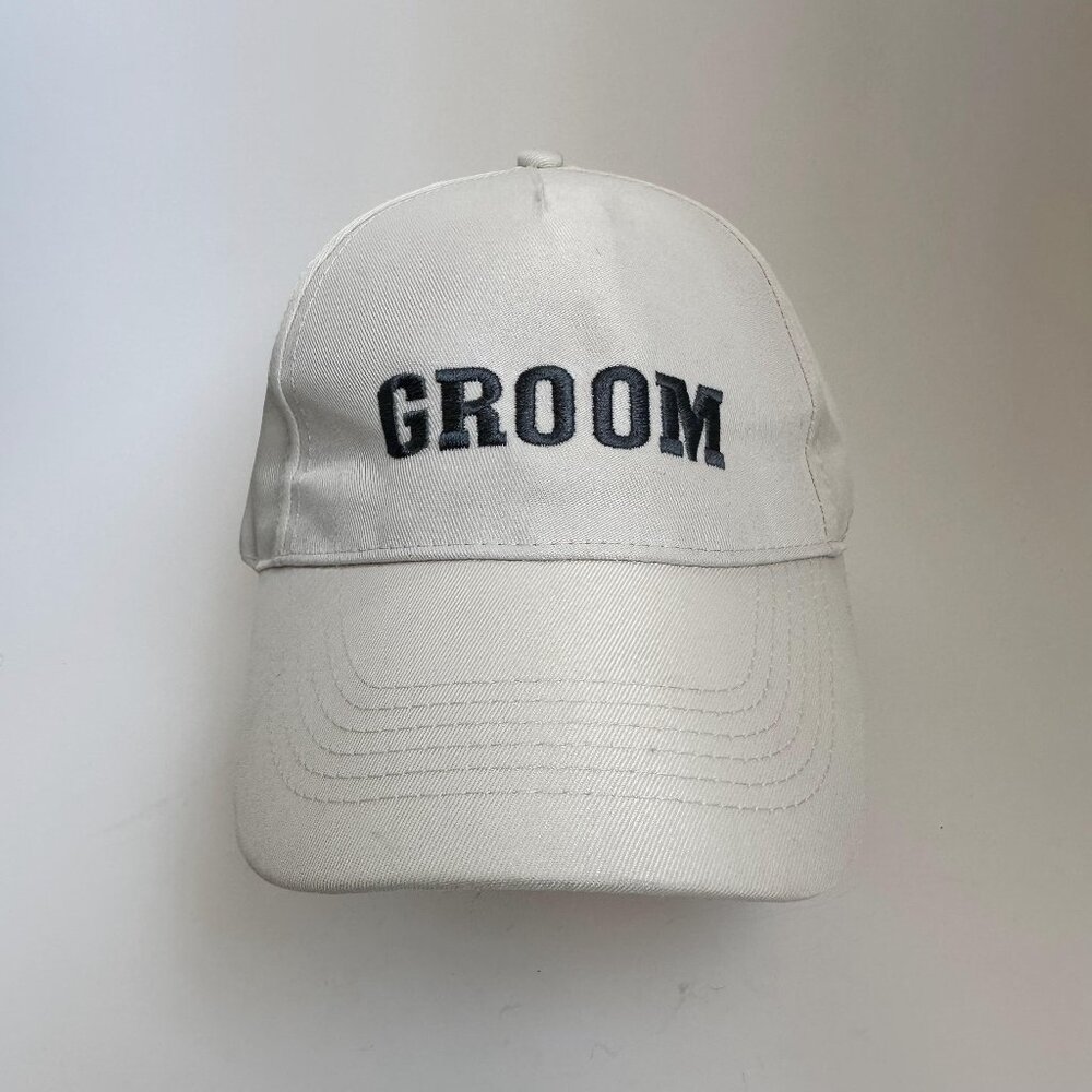 Groom Embroidered Baseball Cap Gertex Adjustable Strap Back Cap Beige One Size